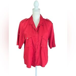 Lauren Ralph Lauren 100% Linen Vintage Red Button Up Monogram Camp Shirt Size L
